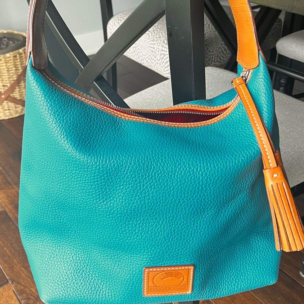 Spring is coming!  tan and robin egg blue Dooney Leather hobo would be perfect - Picture 2 of 9